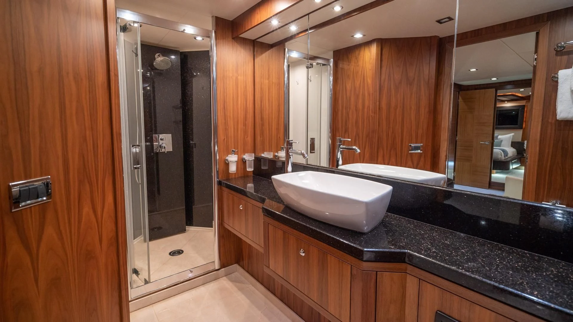 a bathroom with a large countertop aboard SPLASHED OUT Yacht for Sale