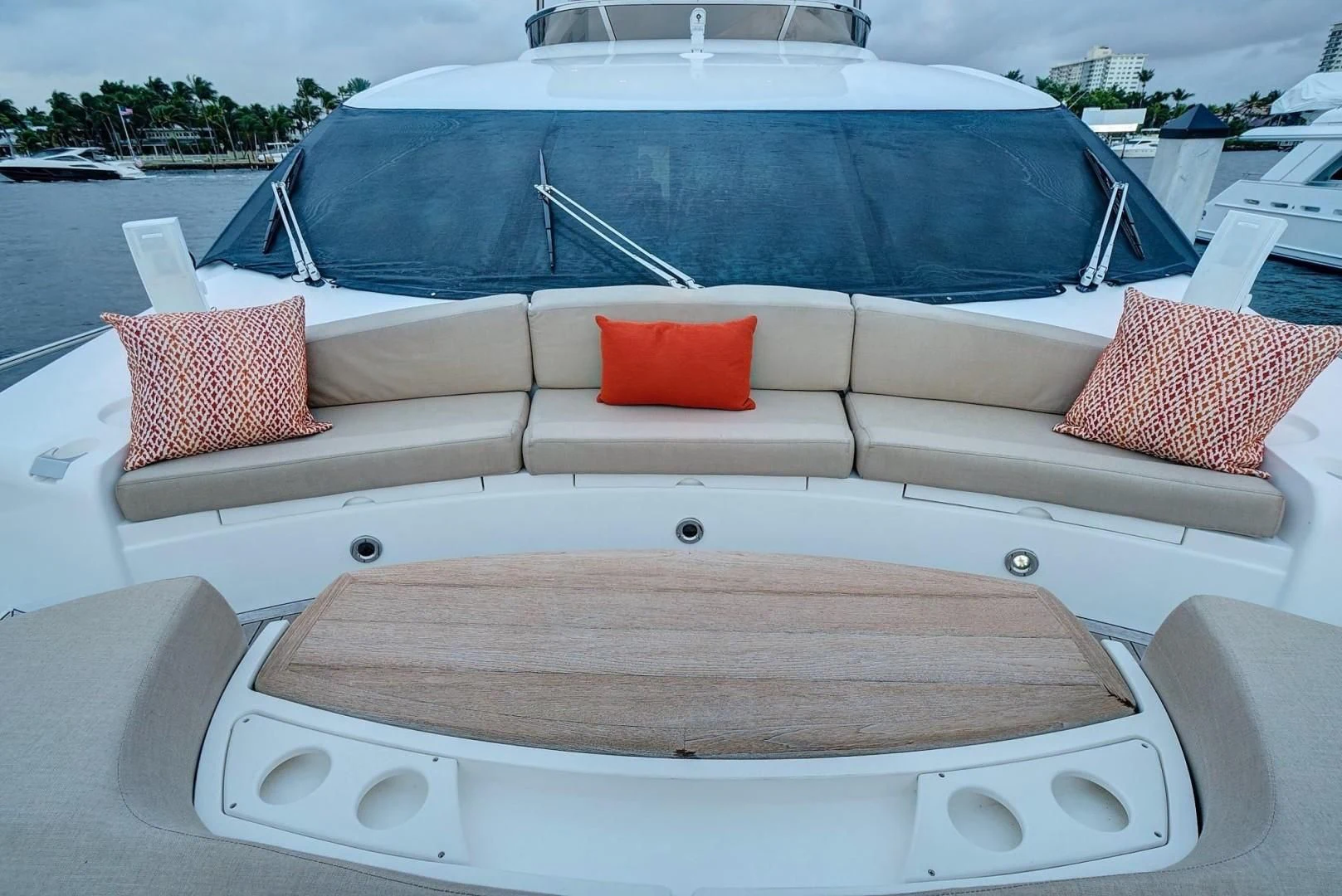 a boat with pillows on it aboard SPLASHED OUT Yacht for Sale