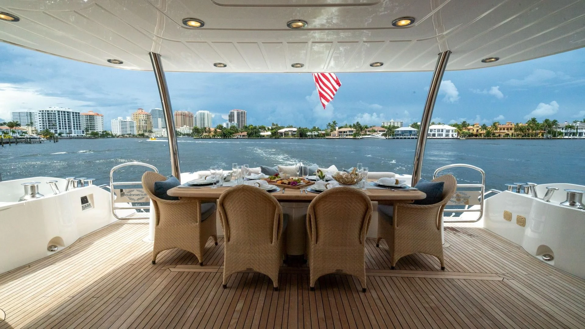 a table on a boat aboard SPLASHED OUT Yacht for Sale