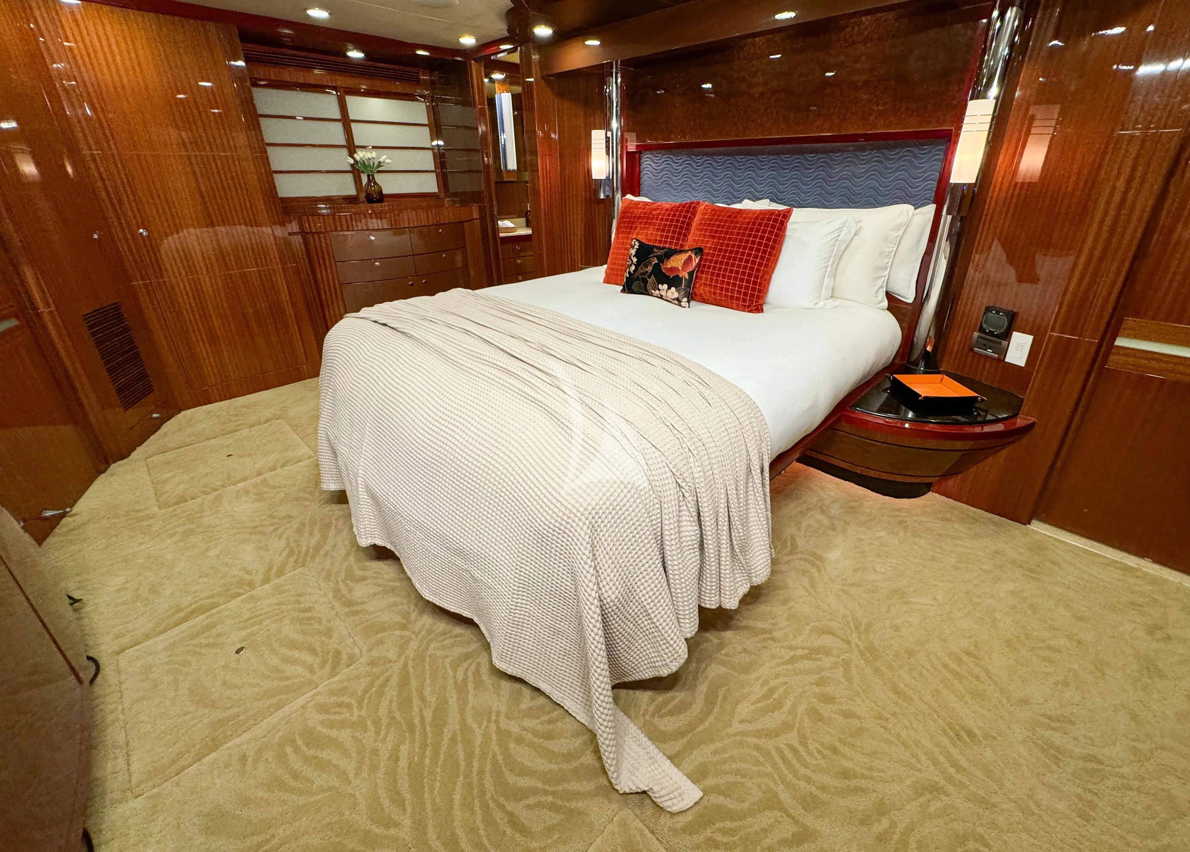 a bed in a room aboard JULIA DOROTHY Yacht for Sale