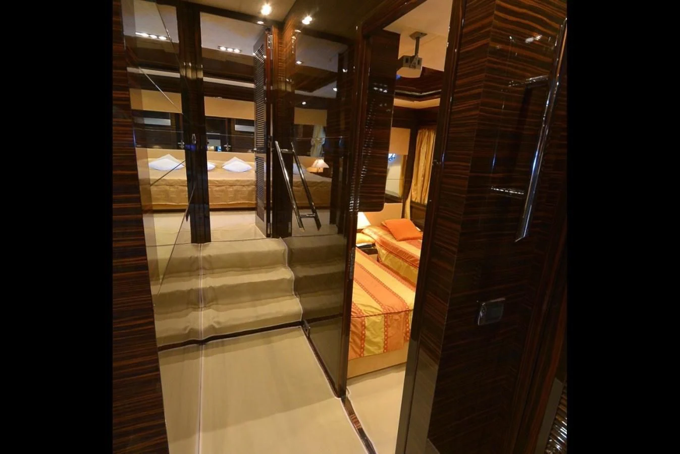 a hallway with a door aboard JULIA DOROTHY Yacht for Sale