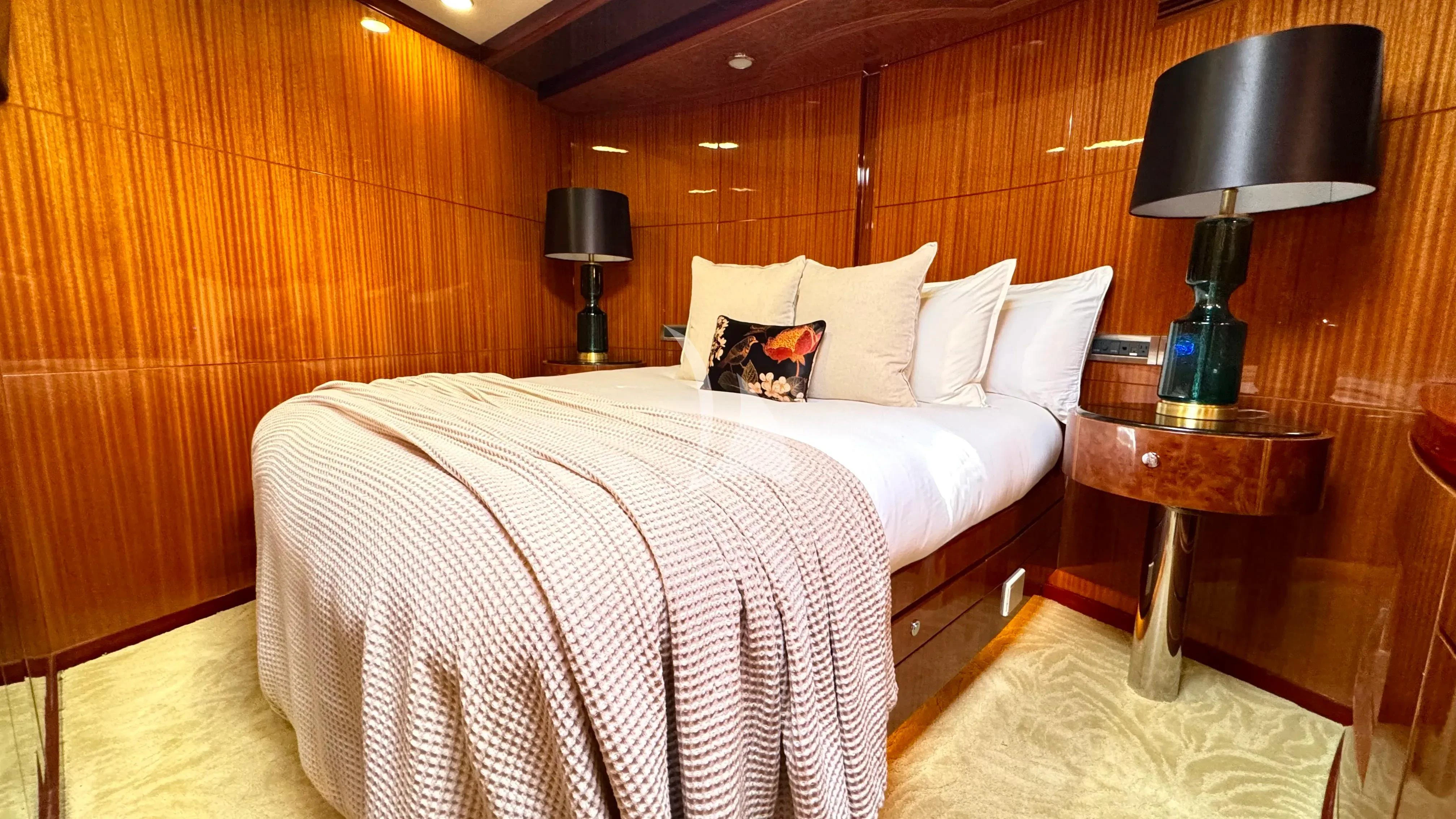 a bed in a room aboard JULIA DOROTHY Yacht for Sale