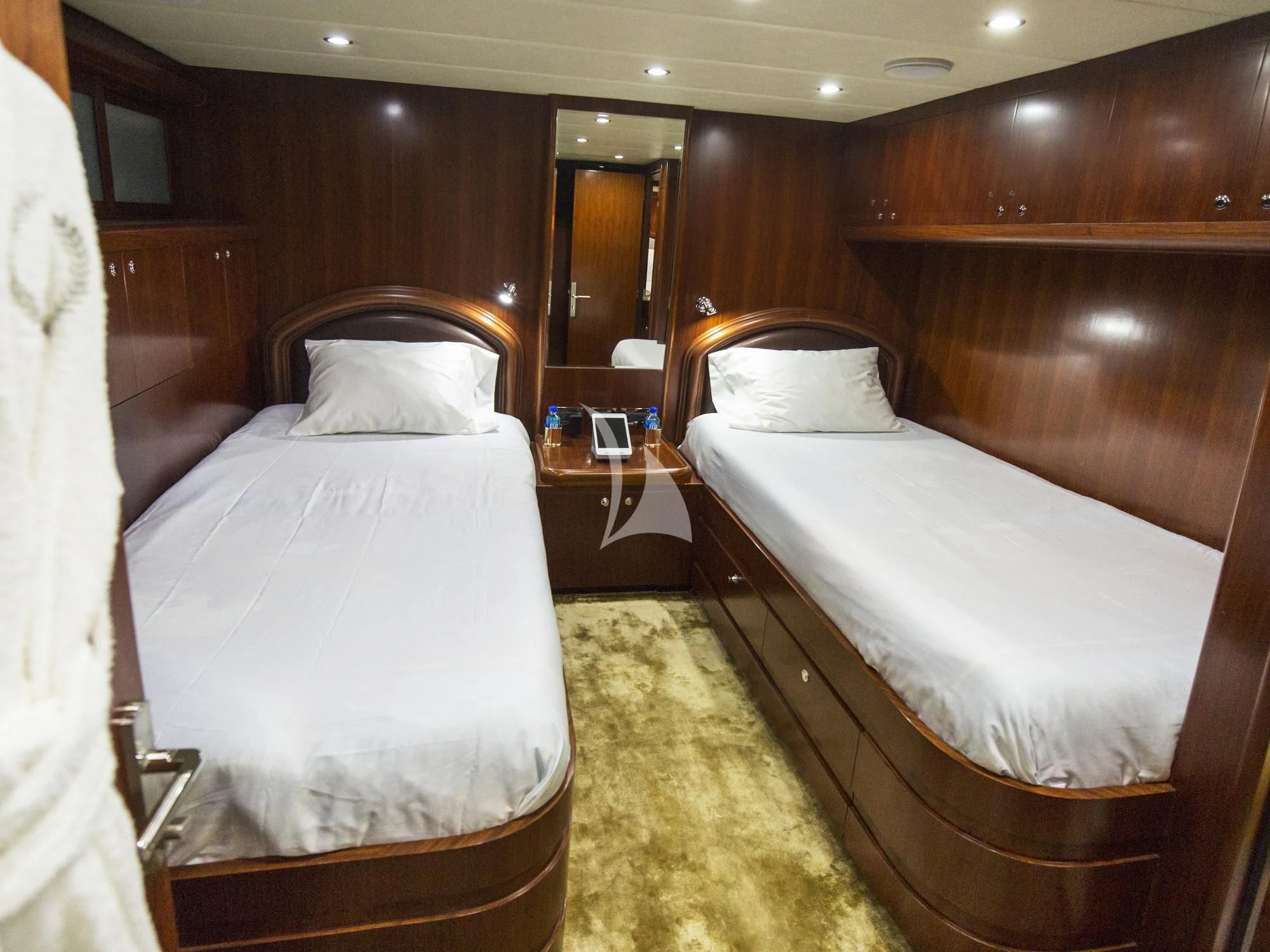 a room with two beds aboard JULIA DOROTHY Yacht for Sale