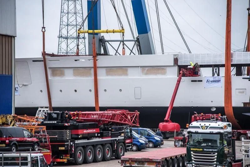 a large white boat docked aboard 818 Yacht for Sale