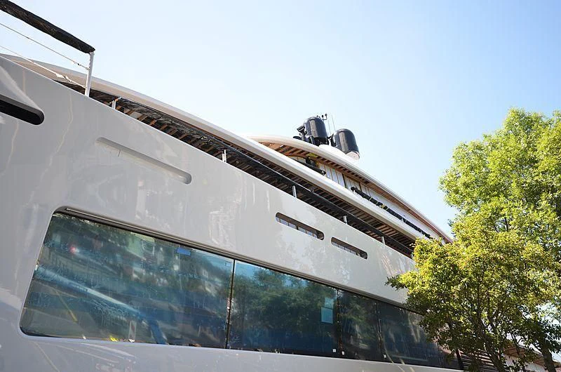 a large silver boat aboard 818 Yacht for Sale