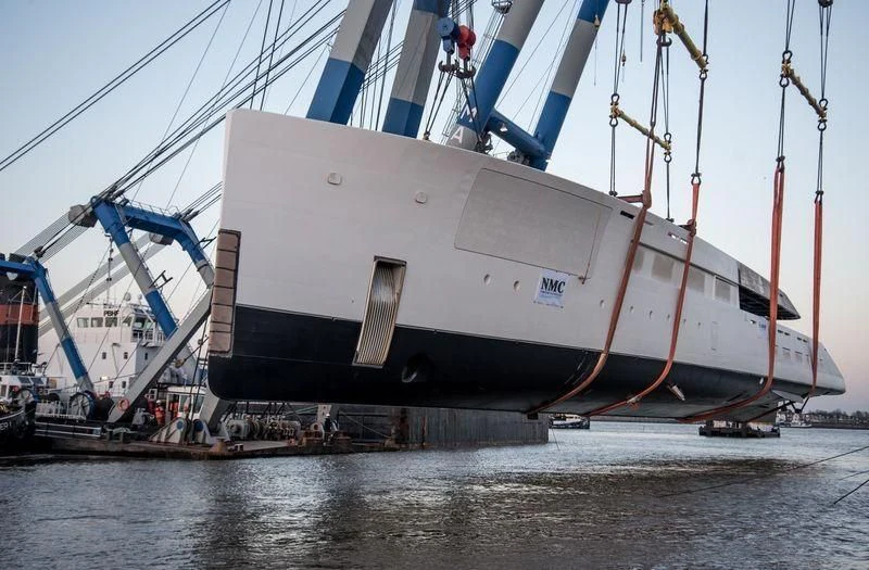 a large white boat docked aboard 818 Yacht for Sale