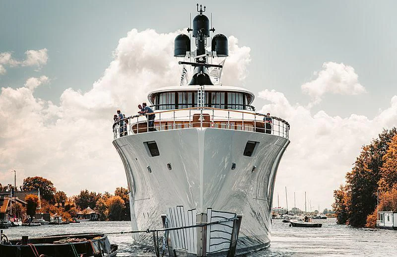 a large ship in the water aboard 818 Yacht for Sale