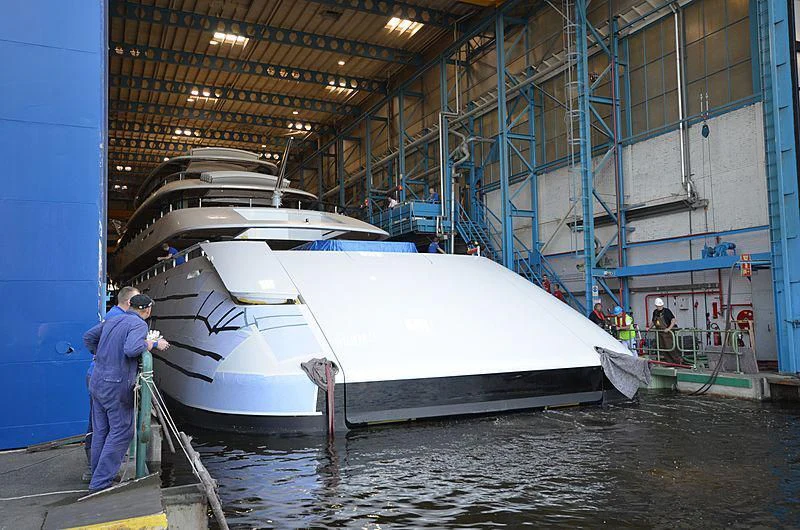 a boat in a canal aboard 818 Yacht for Sale