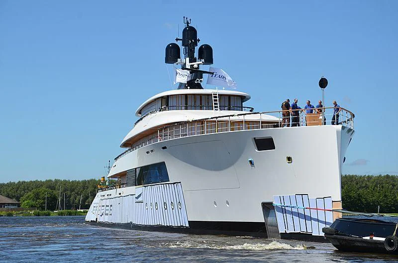 a large white boat aboard 818 Yacht for Sale