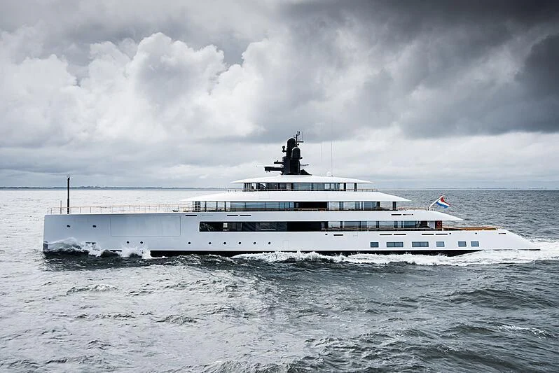 a large white boat in the water aboard 818 Yacht for Sale