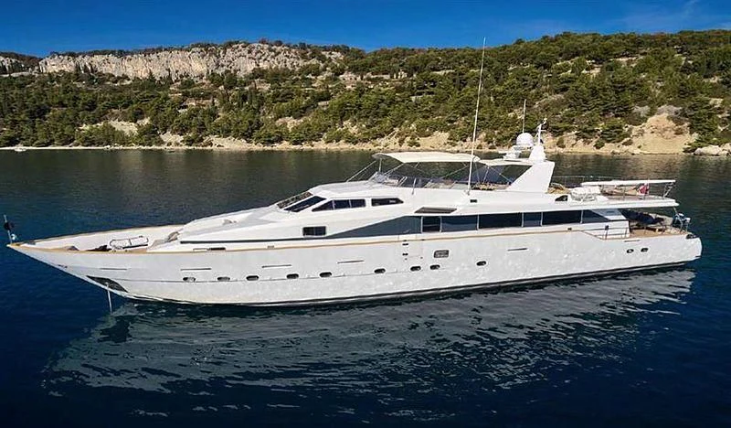 a white yacht in the water aboard MOONRAKER II Yacht for Sale