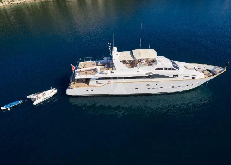 a large white boat in the water aboard MOONRAKER II Yacht for Sale