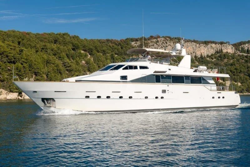 a white yacht on the water aboard MOONRAKER II Yacht for Sale
