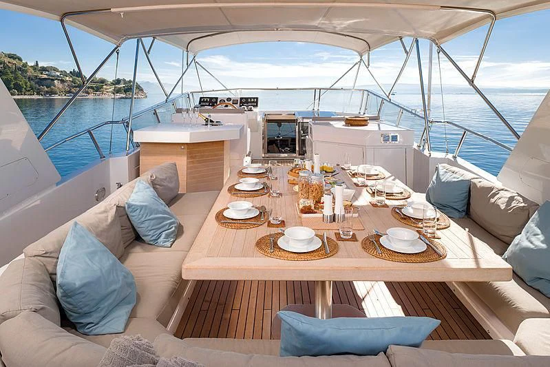 a table on a boat aboard MOONRAKER II Yacht for Sale