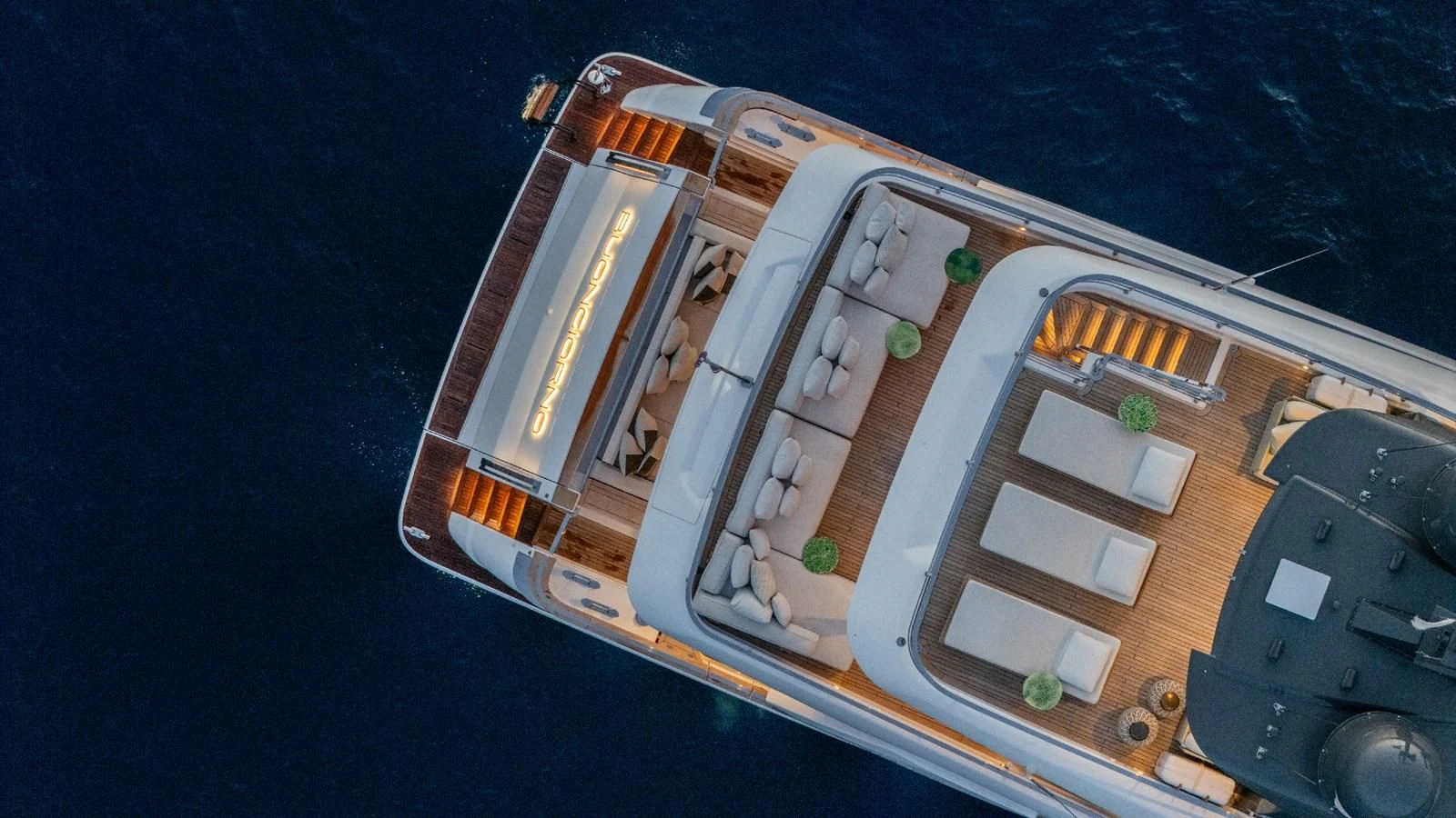 a high angle view of a ship aboard FAMILIA Yacht for Sale