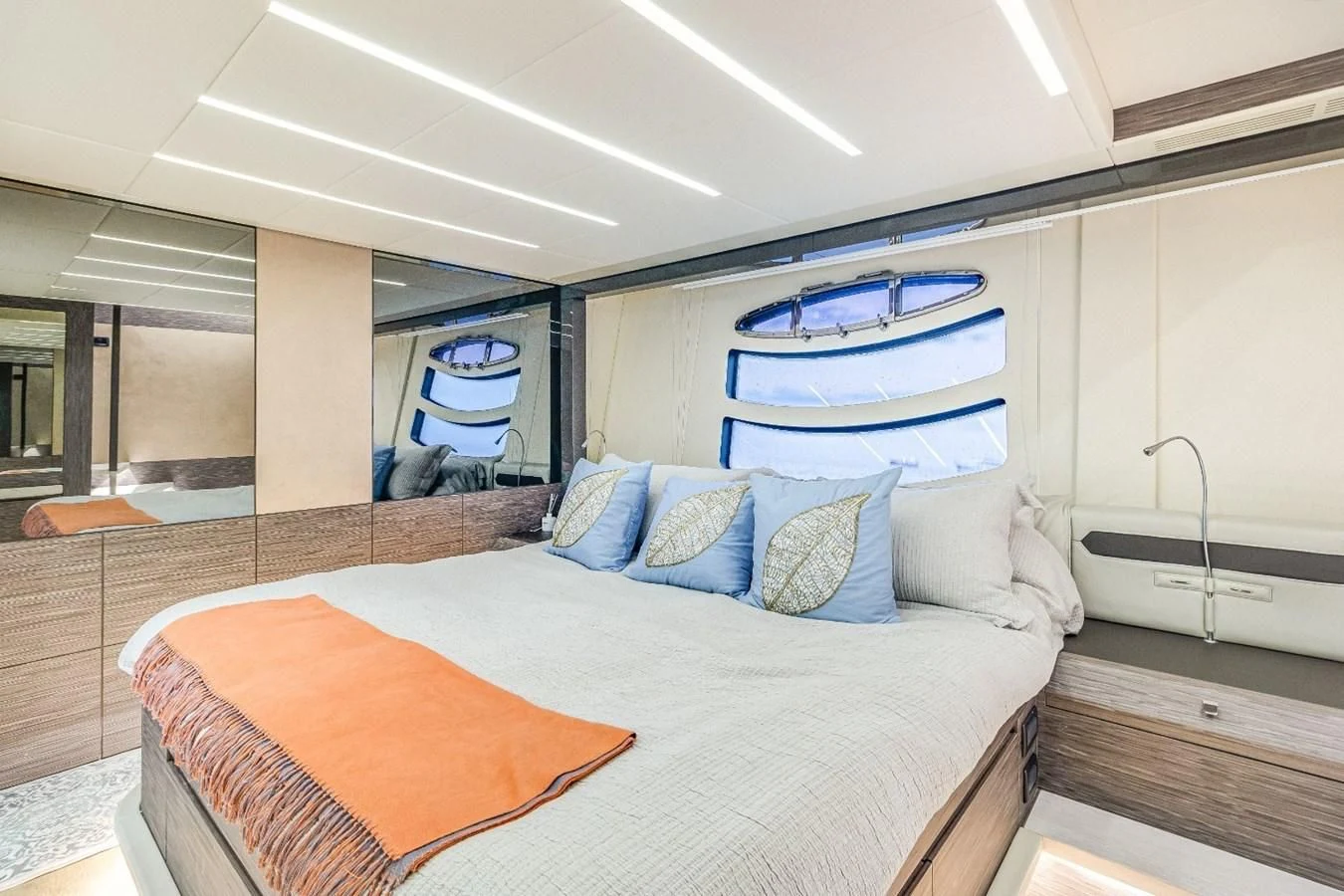 a bed in a room aboard SUGAR Yacht for Sale