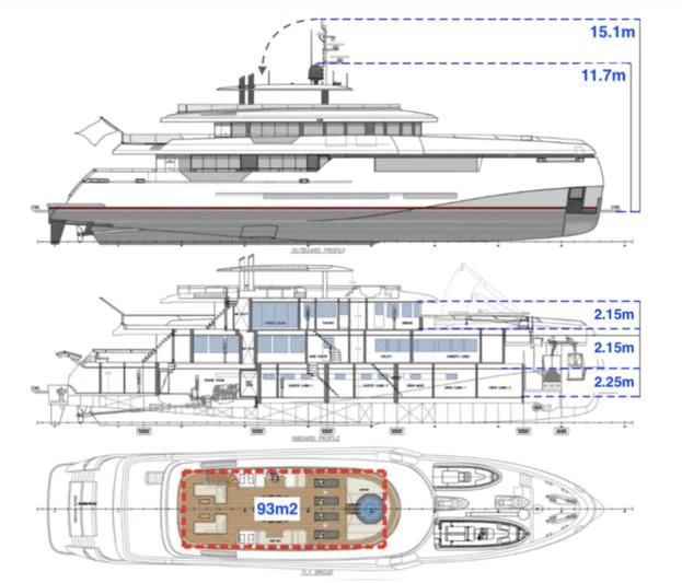 diagram, engineering drawing aboard GOLDEN ORCHID Yacht for Sale