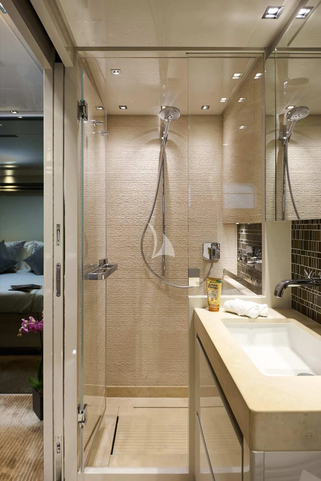 a bathroom with a shower aboard DE ZEUS Yacht for Sale
