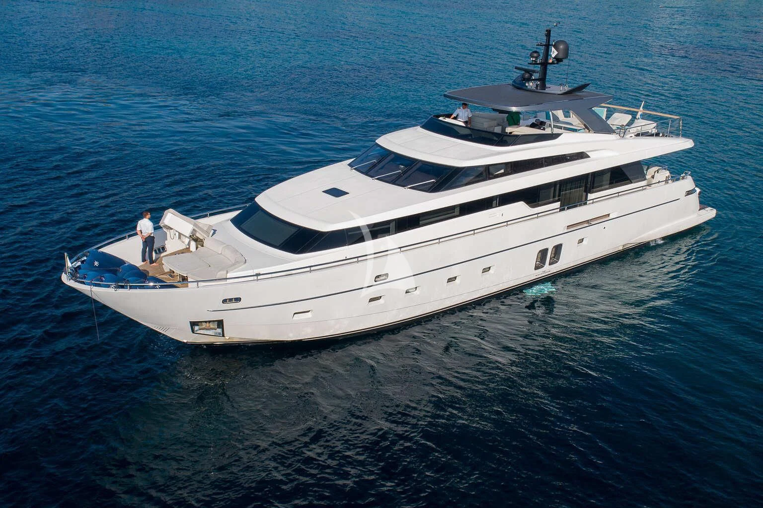 a white yacht in the water aboard DE ZEUS Yacht for Sale