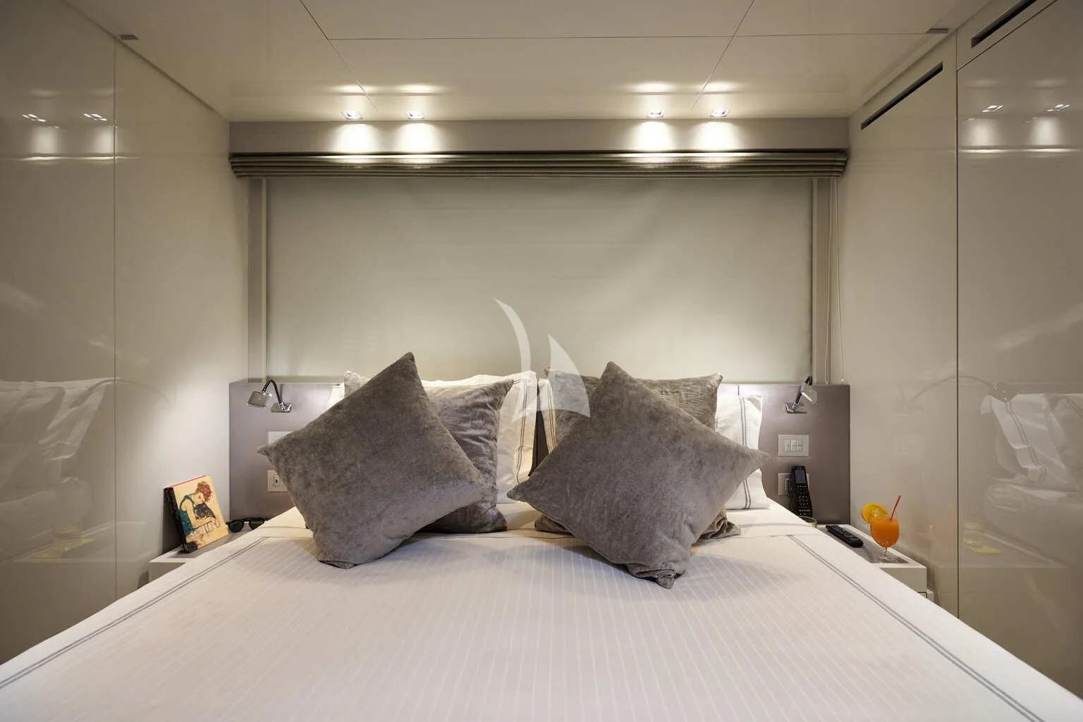 a bed with pillows aboard DE ZEUS Yacht for Sale