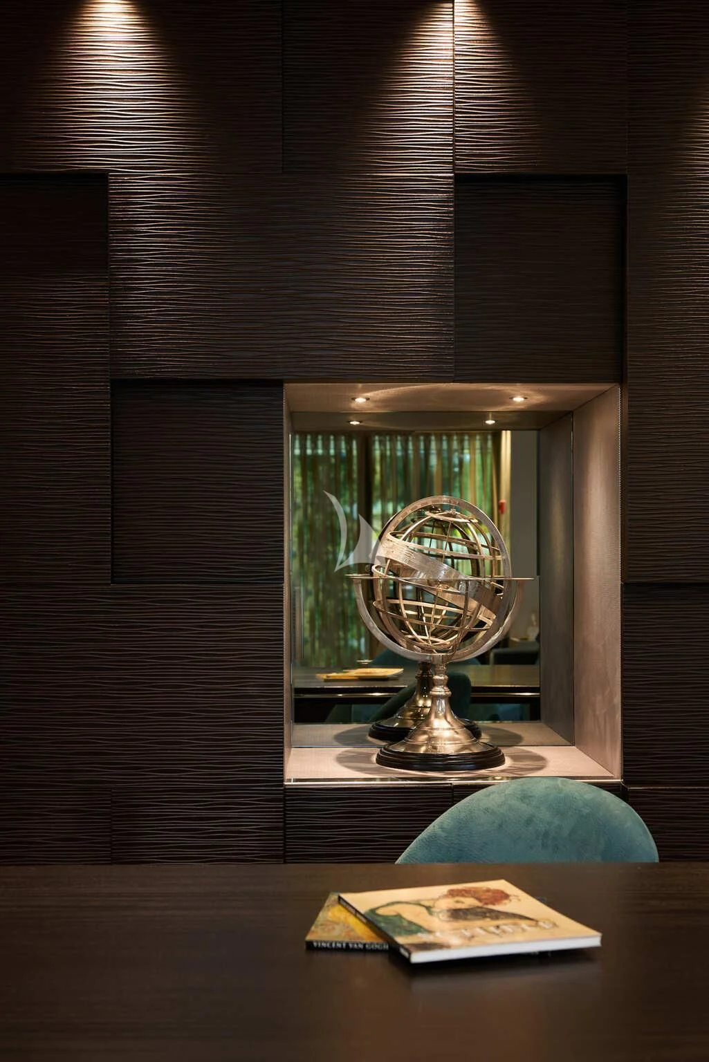 a lamp on a table aboard DE ZEUS Yacht for Sale