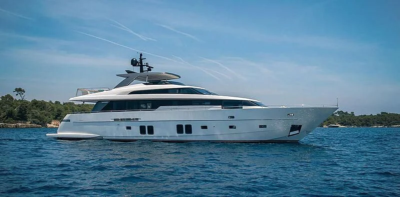 a white yacht on the water aboard DE ZEUS Yacht for Sale