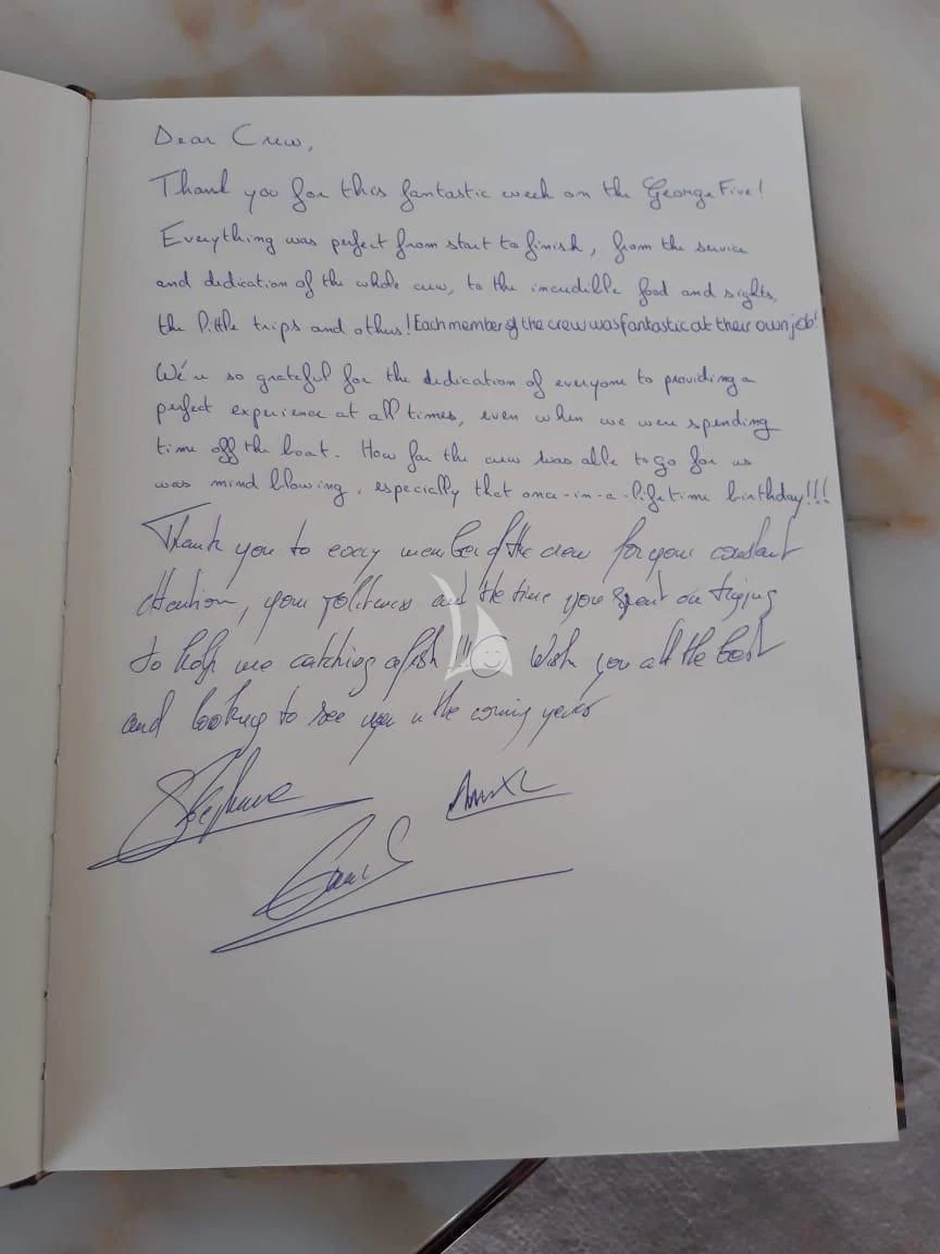 text, letter aboard DE ZEUS Yacht for Sale