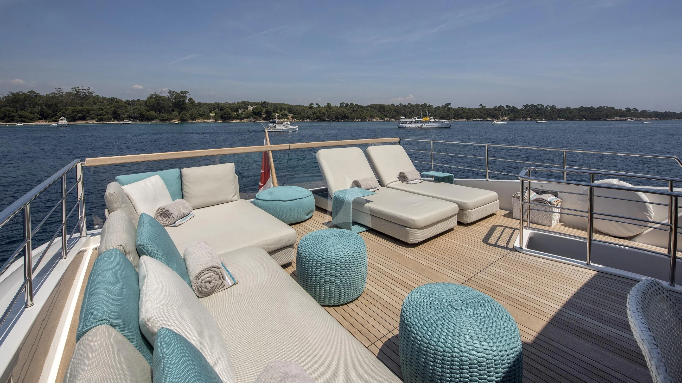 a deck with a large body of water and a large blue sky aboard DE ZEUS Yacht for Sale