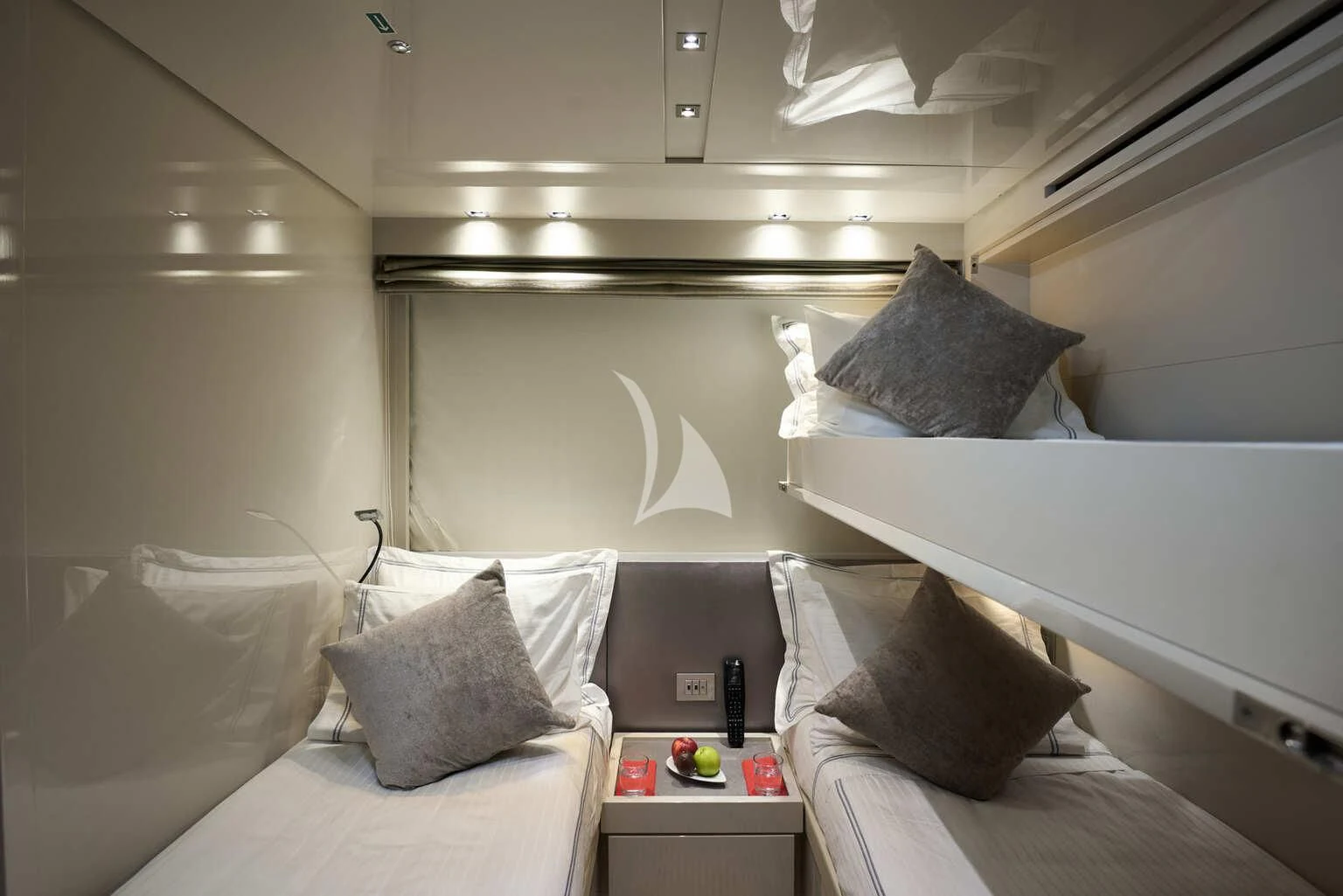 a room with two beds aboard DE ZEUS Yacht for Sale