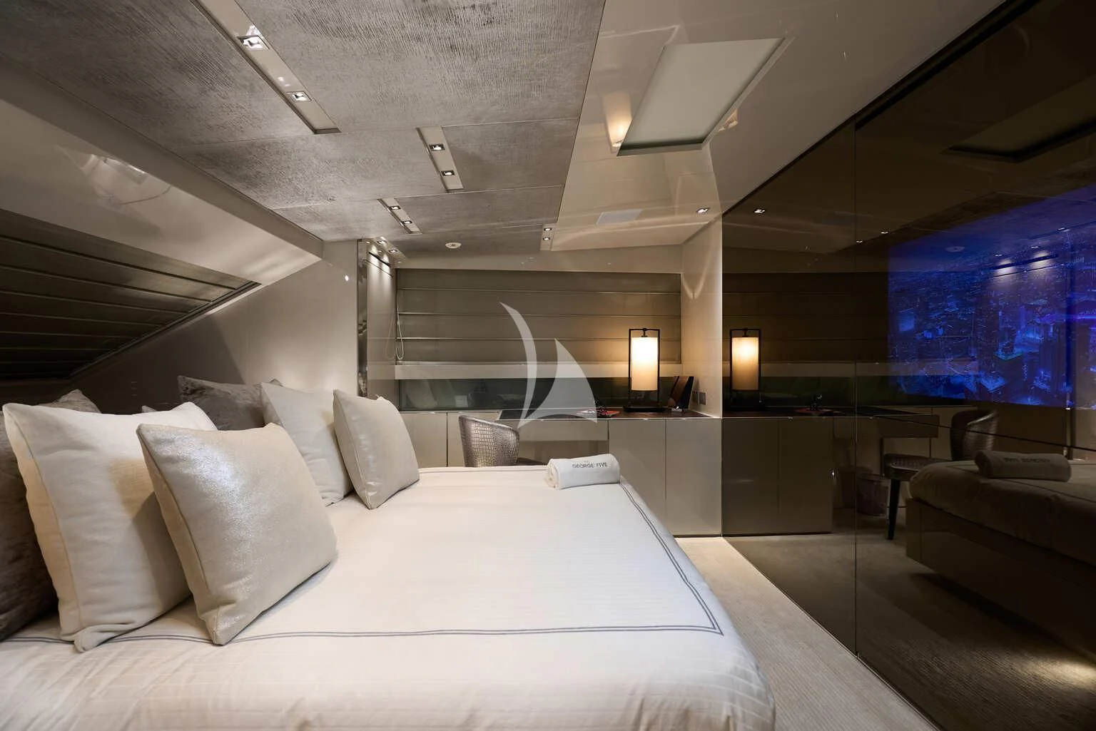 a room with a bed and a couch aboard DE ZEUS Yacht for Sale
