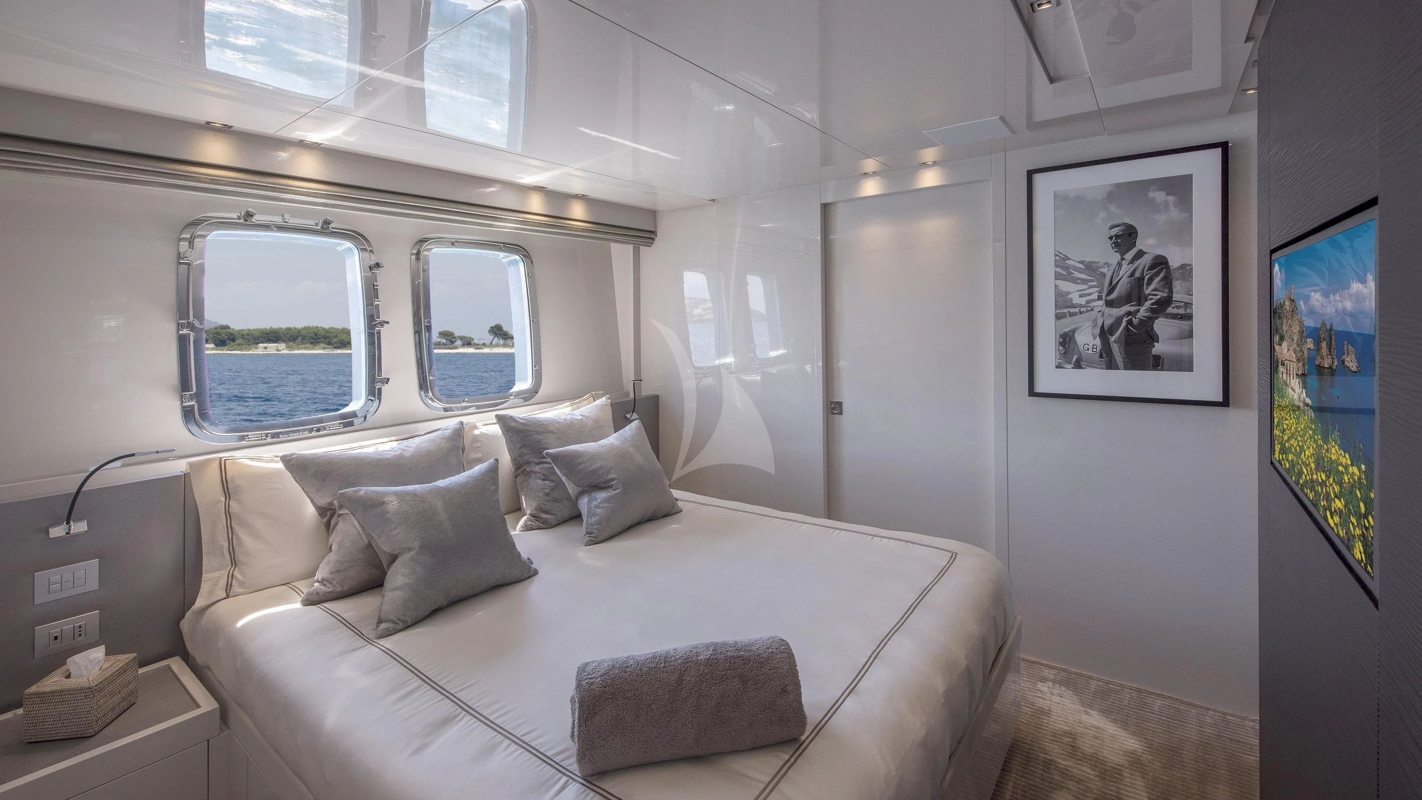 a couch in a room aboard DE ZEUS Yacht for Sale