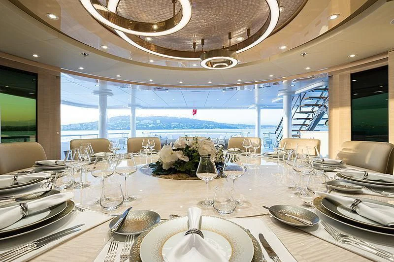a table set for a dinner aboard NENINKA Yacht for Sale