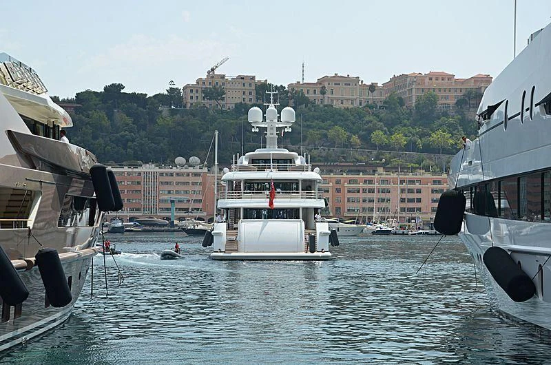 a group of boats in a harbor aboard NENINKA Yacht for Sale