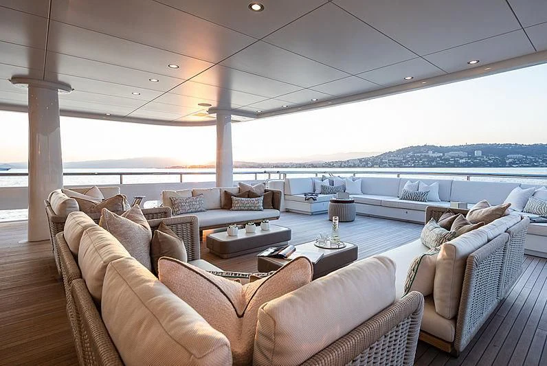 a living room with a large window aboard NENINKA Yacht for Sale