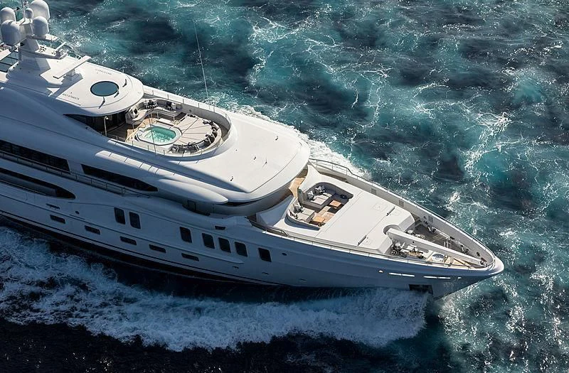 a white boat in the water aboard NENINKA Yacht for Sale