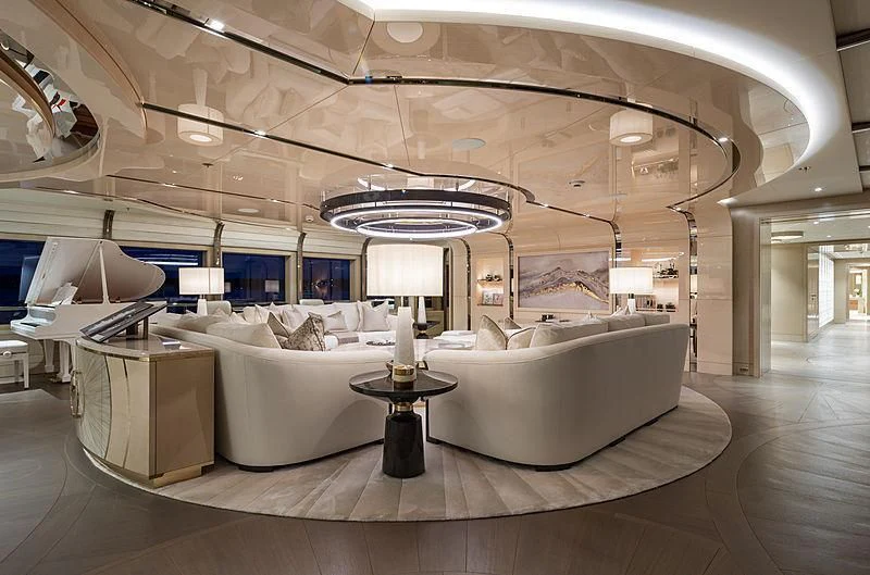 a large white couch in a room aboard NENINKA Yacht for Sale