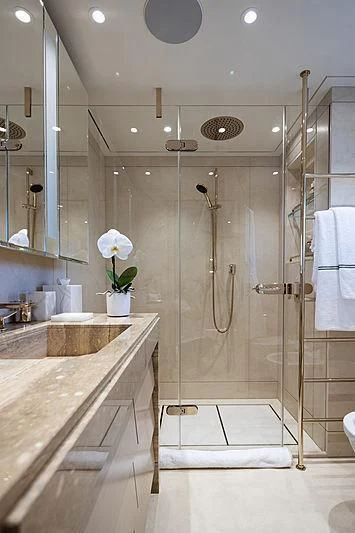 a bathroom with a large shower aboard NENINKA Yacht for Sale