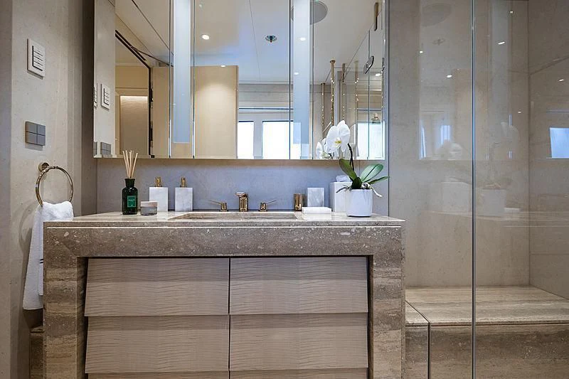 a bathroom with a sink and a shower aboard NENINKA Yacht for Sale