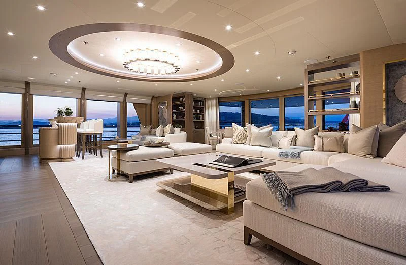 a large living room with a large open floor plan aboard NENINKA Yacht for Sale
