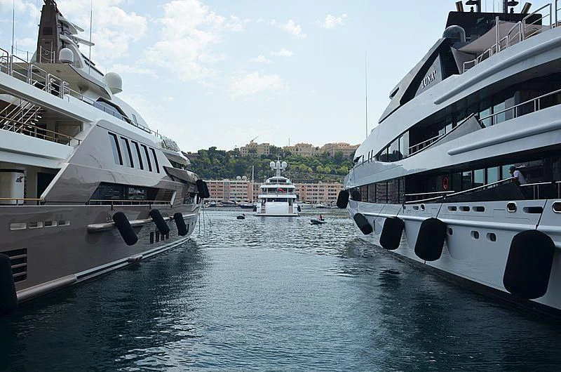 a boat is parked next to a boat aboard NENINKA Yacht for Sale