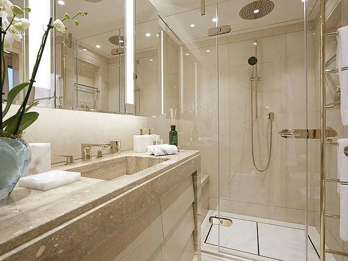 a bathroom with a large shower aboard NENINKA Yacht for Sale