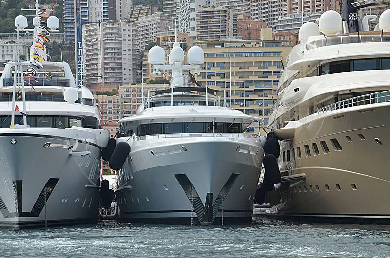 several boats in a harbor aboard NENINKA Yacht for Sale