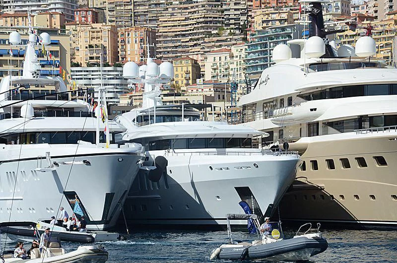 a group of boats in a harbor aboard NENINKA Yacht for Sale