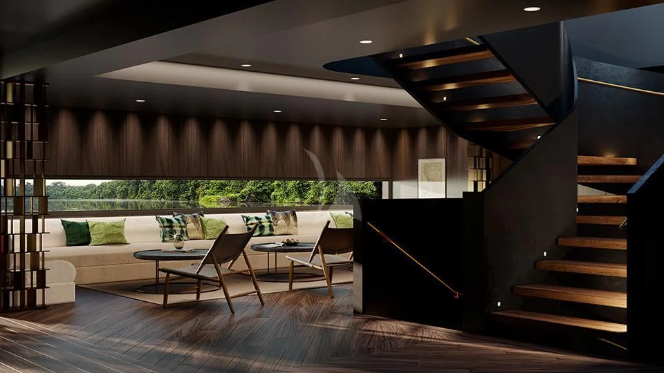 a room with a table and chairs aboard AQUA NERA Yacht for Sale