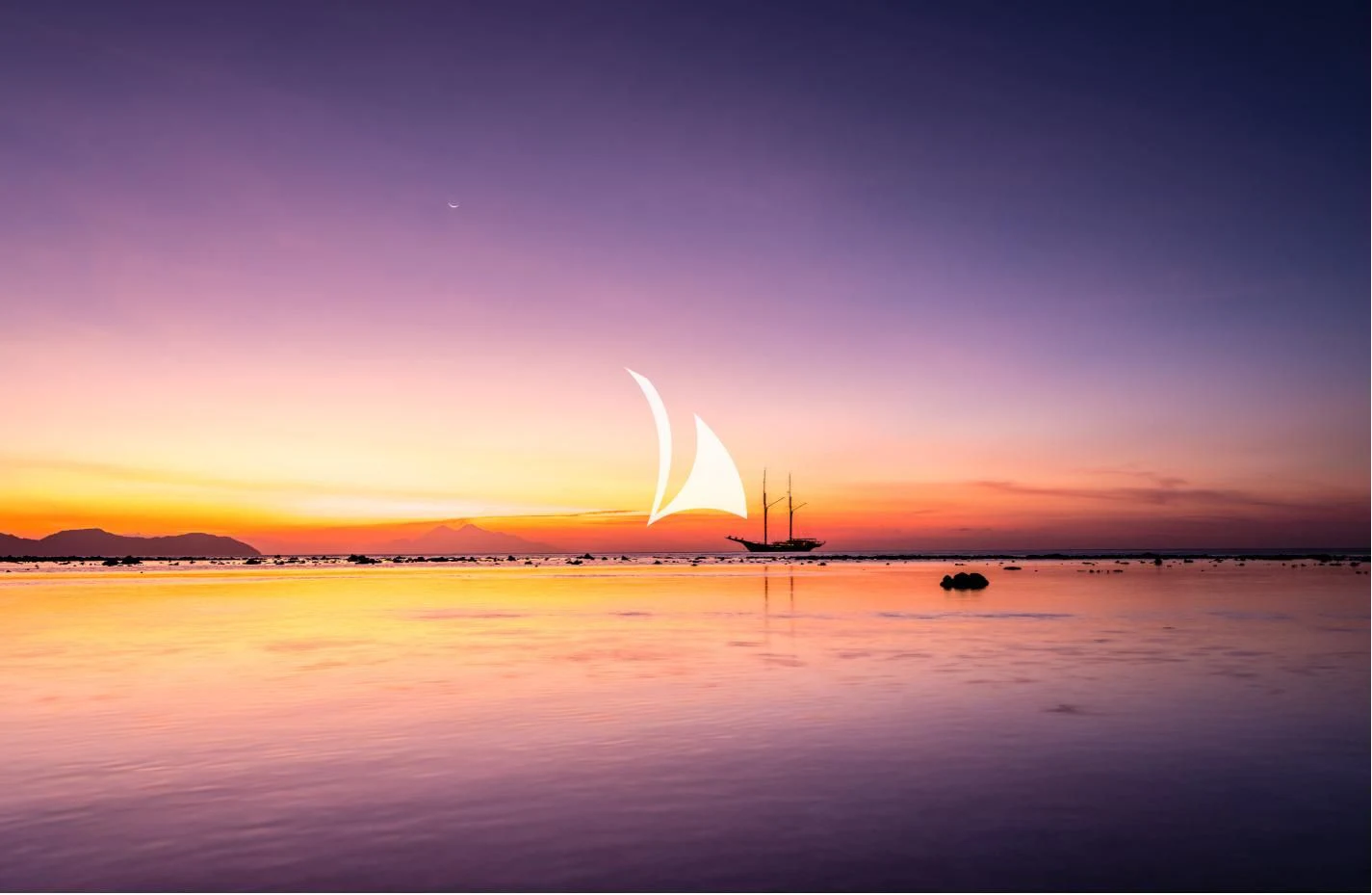a boat in the water with a bright sun in the background aboard LAMIMA Yacht for Sale