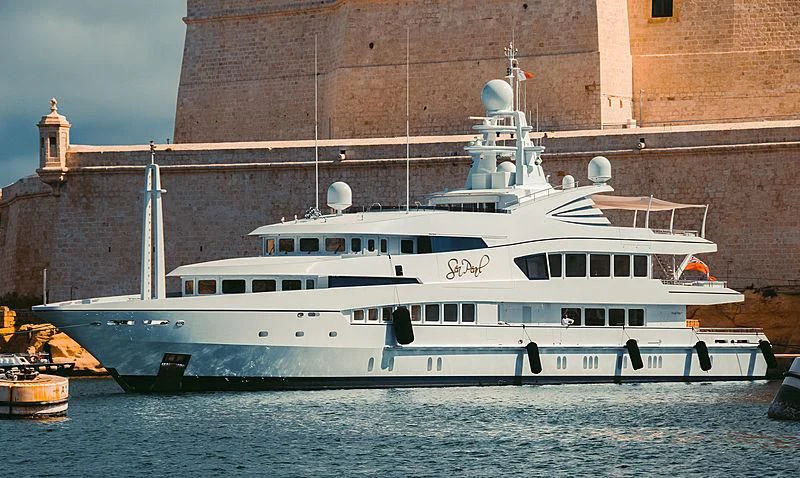 a large white boat in the water aboard ALFA G Yacht for Sale
