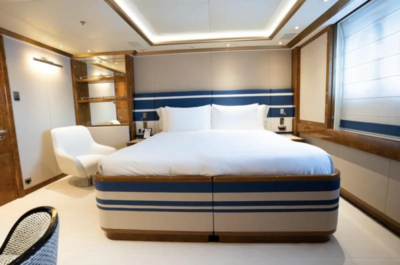 a bed in a room aboard ALFA G Yacht for Sale
