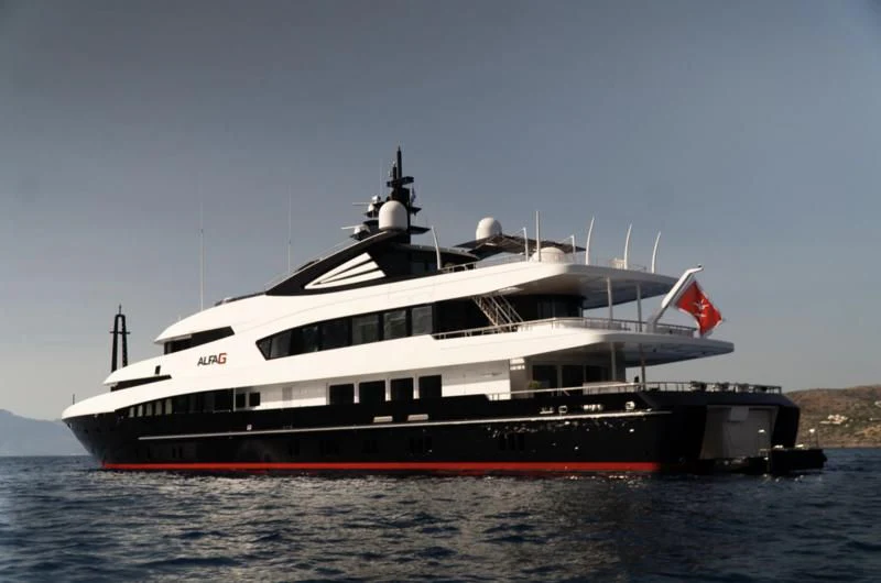 a large ship in the water aboard ALFA G Yacht for Sale