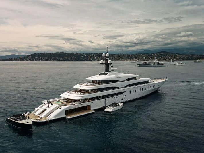a large white boat in the water aboard IJE Yacht for Sale