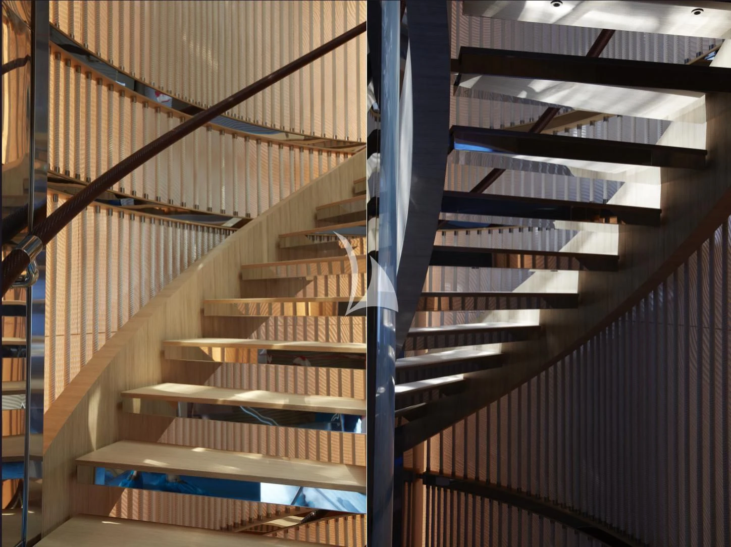 a set of stairs in a building aboard IJE Yacht for Sale